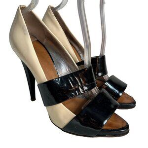 Giuseppe Zanotti high heel sandals patent leather black cream white peep toe